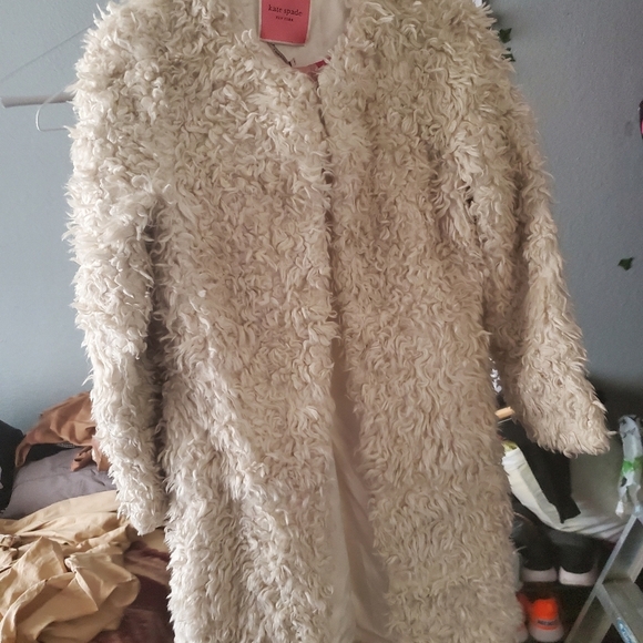 kate spade Jackets & Blazers - Kate Spade shag coat cream thigh length